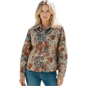 Coldwater Creek Denim Shirt Jacket M | Dusty-Floral motif | Lagenlook